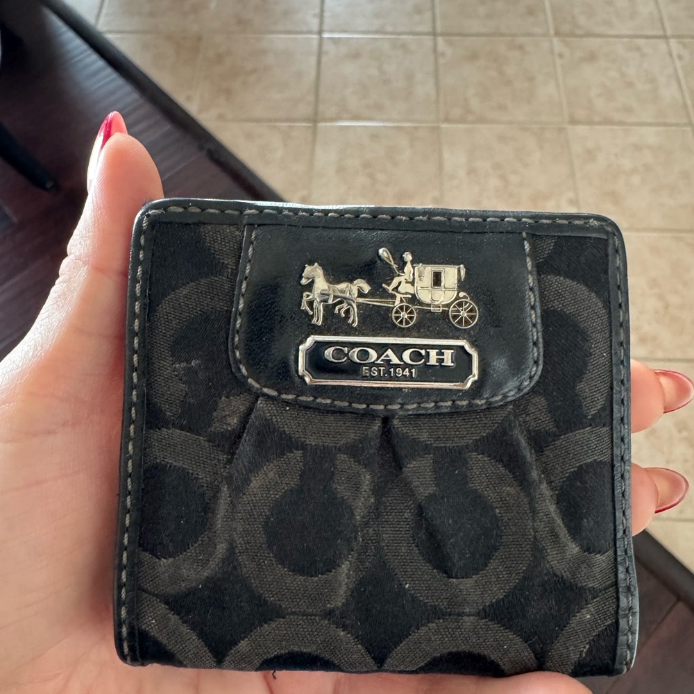 Coach Black and Gray Wallet with Silver Accents